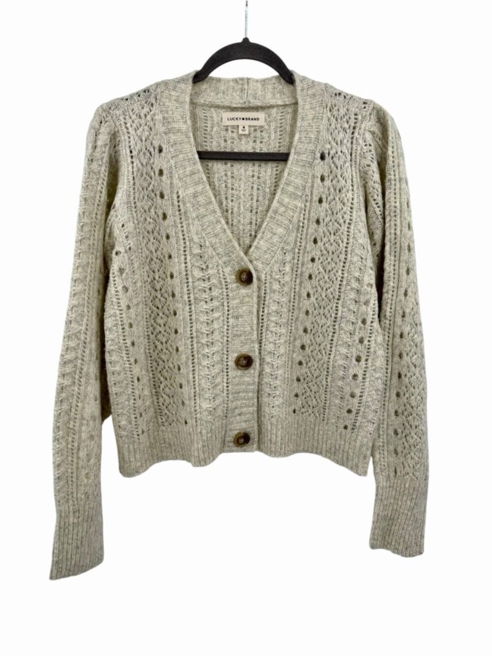 LUCKY BRAND Women's Light Gray Loose Knit V-Neck Sweater Cardigan NWOT Medium